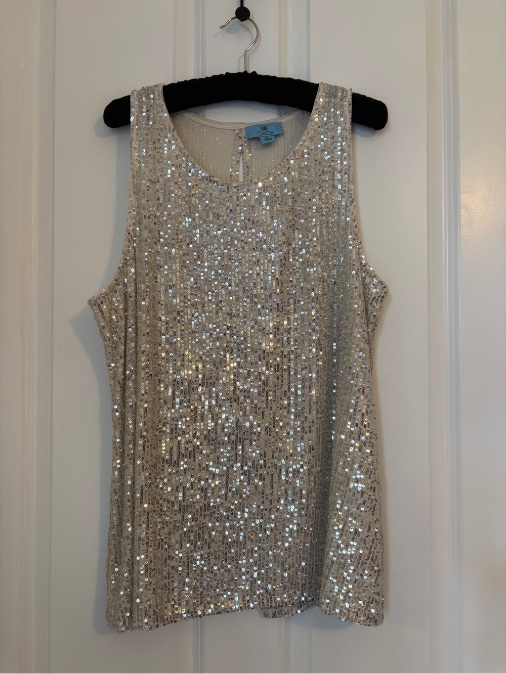 CeCe Silver Sequin Sleeveless Cream Tank Top. Size XL. Polyester/Spandex